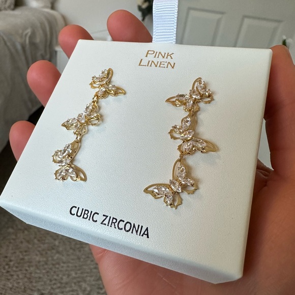 Pink Linen Butterfly Earrings - Picture 3 of 3